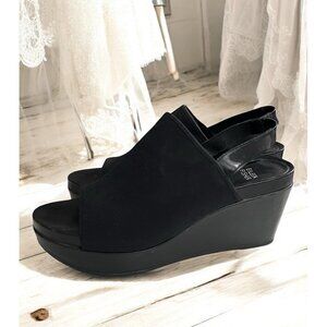 Eileen Fisher Stretchy Black Platform Slingback Wedge Sandals Size 9